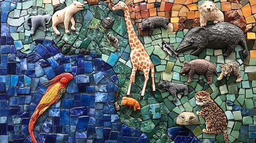 Colorful Wildlife Mosaic Art