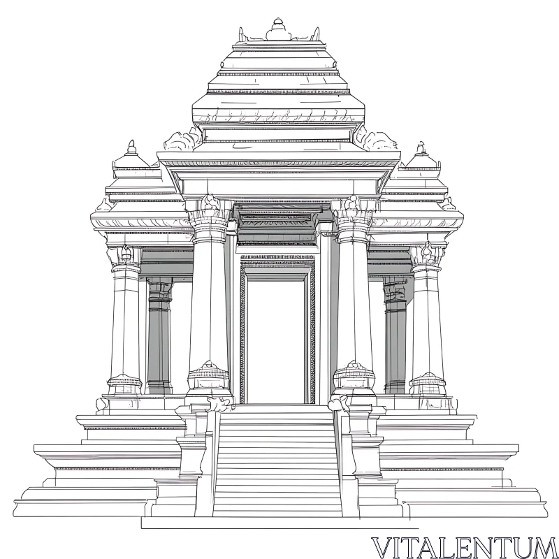 Monochrome Temple Illustration AI Image