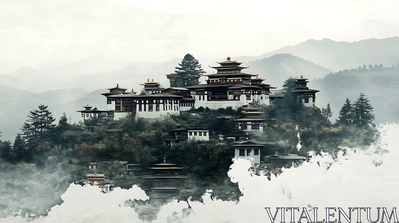 AI ART Serene Monastery in Misty Mountains