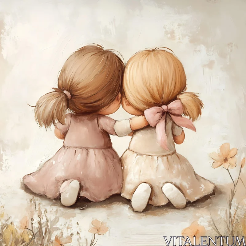 AI ART Two Girls Embracing Art Print