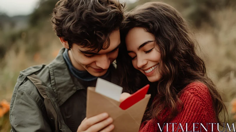 Smiling Couple Reading Letter Together AI Image