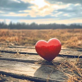 Red Heart on Rustic Wood