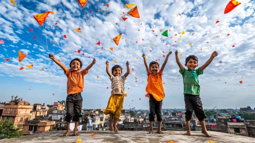 Kids Celebrate Kite Festival on Rooftop