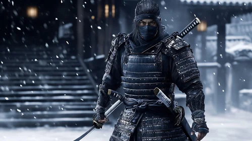 Armored Samurai in Winter Scene