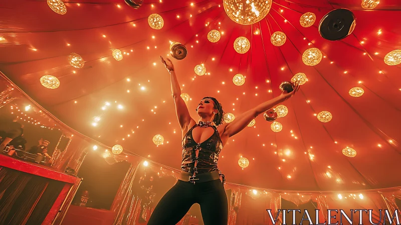 Woman Juggling Balls in Circus Tent AI Image