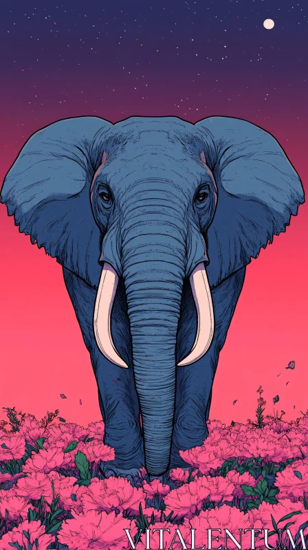 AI ART Elephant Among Blossoms