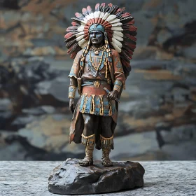 Indian Chief Statue with Headdress