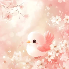 Pink Bird and Flowers Illustration