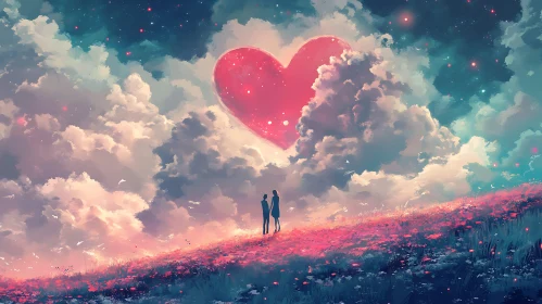 Lovers Heart Cloud Field Scene