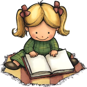 Cartoon Girl Enjoying a Book