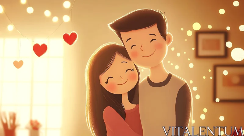 AI ART Cartoon Couple's Romantic Moment