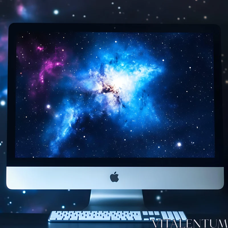 Modern Desktop Displaying a Vibrant Galaxy AI Image