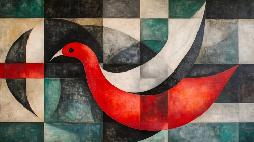 Red Bird Abstract Art