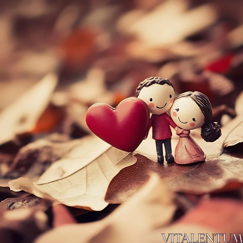 Miniature Love in Autumn Leaves AI Image