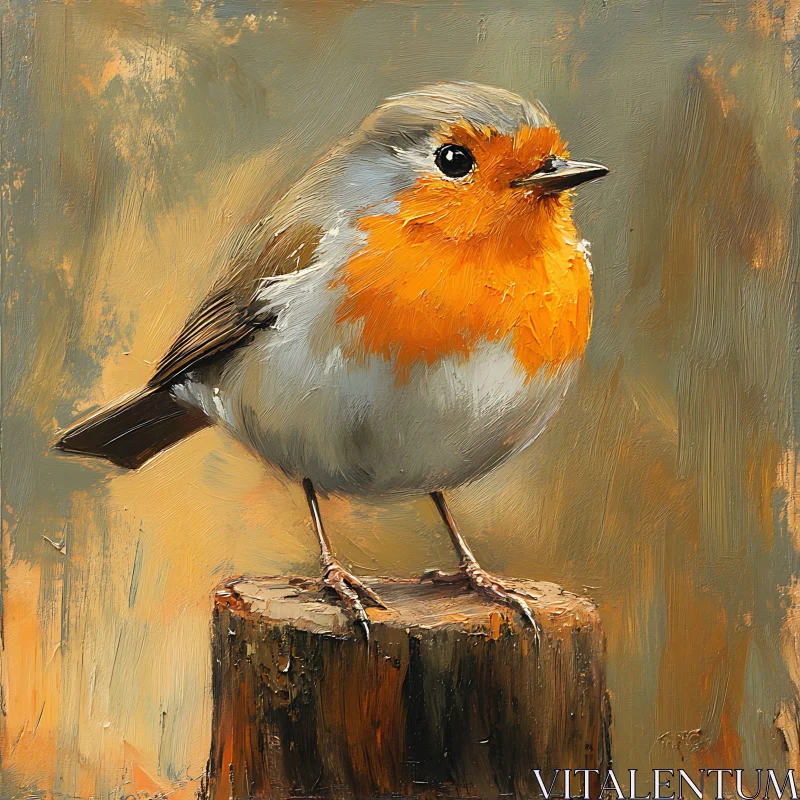 Rustic Robin Portrait on Wooden Post AI Image