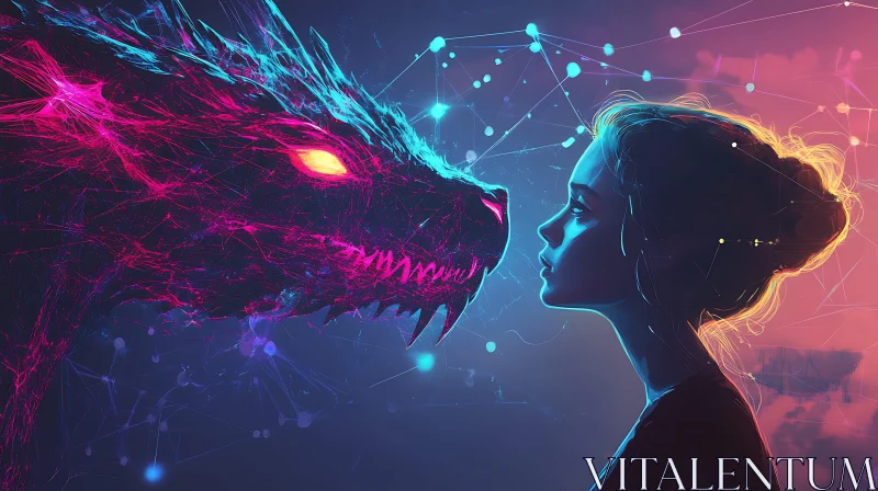 AI ART Woman and Dragon Encounter