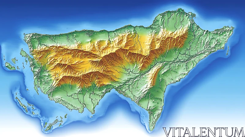 Detailed Island Topography Aerial View AI Image