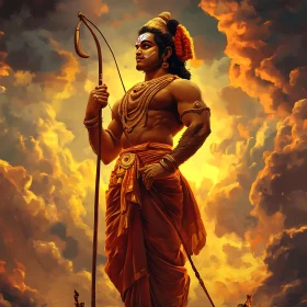 Heroic Figure Amidst Celestial Skies