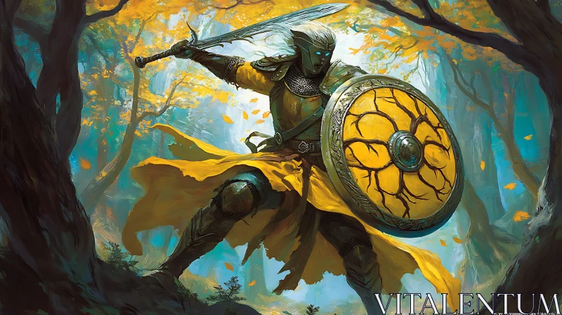 AI ART Golden Forest Warrior Ready for Battle