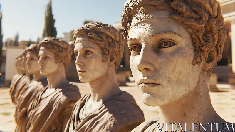 Row of Stone Sculptures in Sunlight AI Image