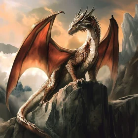 Fantasy Dragon Art on Rocky Cliff