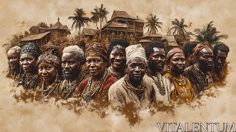 AI ART Sepia Portrait of African Village People