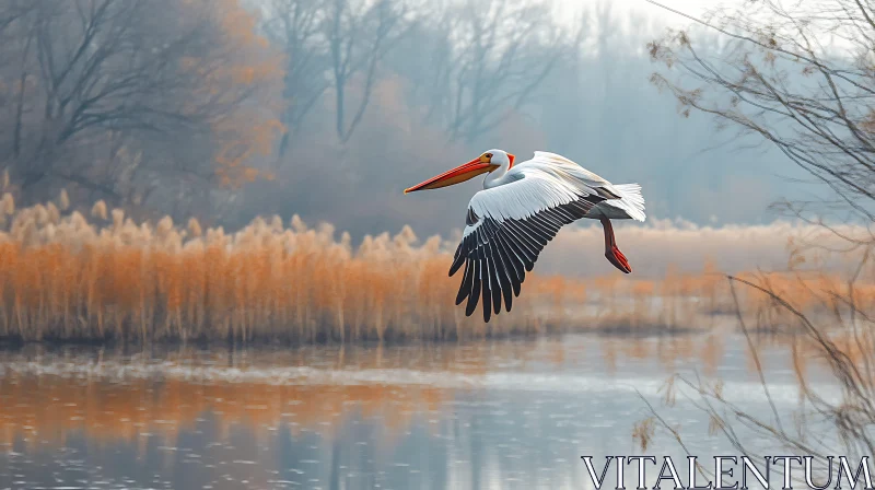 Pelican's Flight at Dusk AI Image