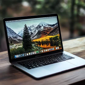 Laptop with Scenic Mountain-Wallpaper