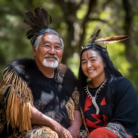 Portrait of Indigenous People with Feathers