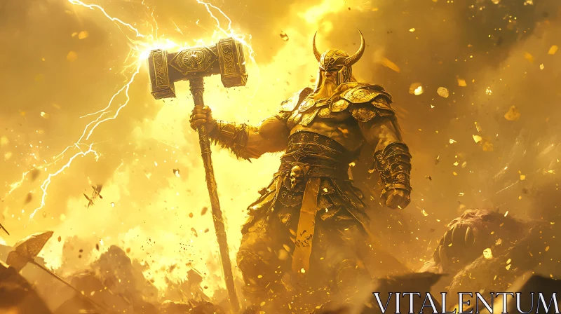 Epic Warrior in Golden Storm AI Image