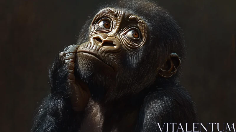 AI ART Monkey in Thoughtful Gaze