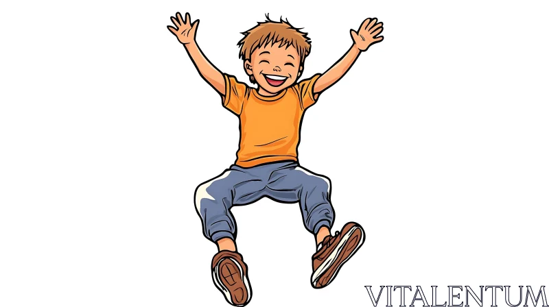 Cartoon Boy Jumping with Joy AI Image