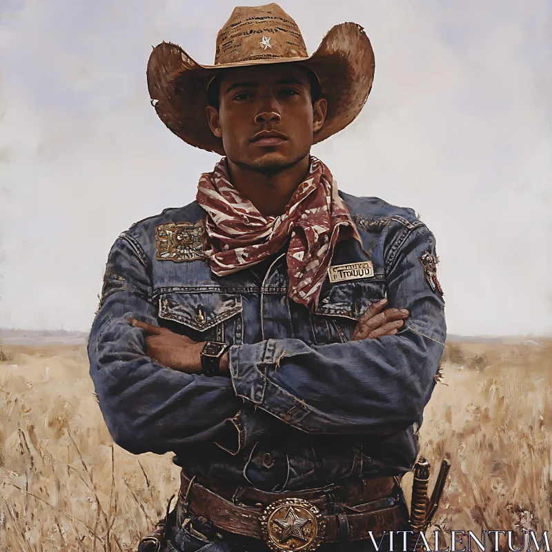 American Cowboy in Field AI Image