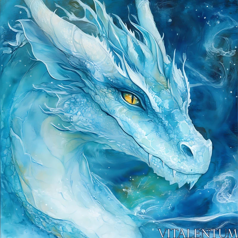 AI ART Blue Dragon with Yellow Eyes Artwork