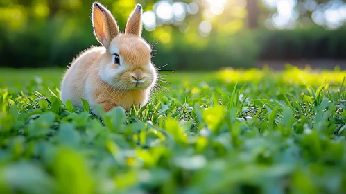 Cute Rabbit on Green Grass AI Image