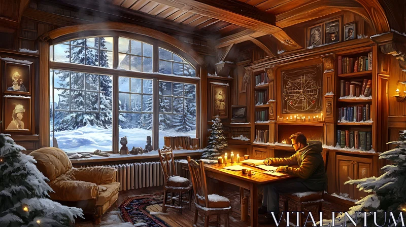 AI ART Winter's Embrace: A Reader's Snowy Retreat