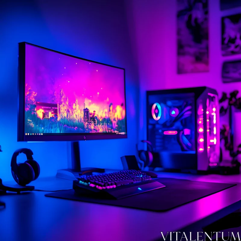 High-Tech Gaming Desk with LED Ambience AI Image