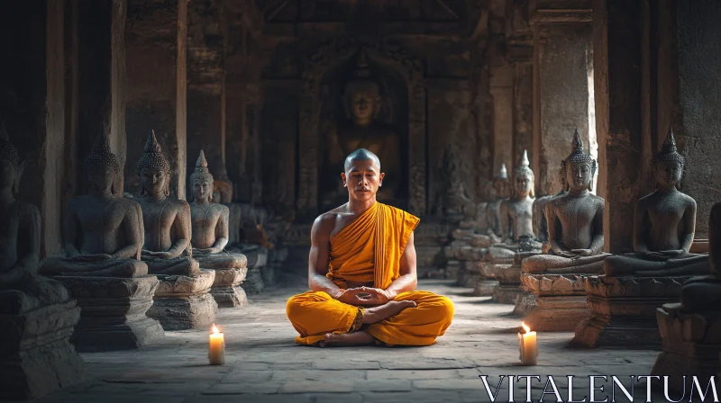 Meditative Monk in Temple AI Image