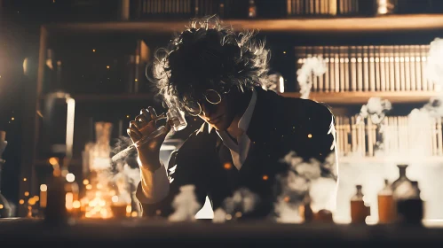 Scientist with Smoking Flask