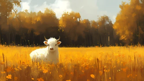Serene Cow in Autumnal Landscape