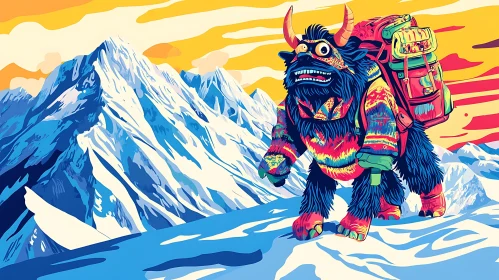 Colorful Monster in Mountain Landscape