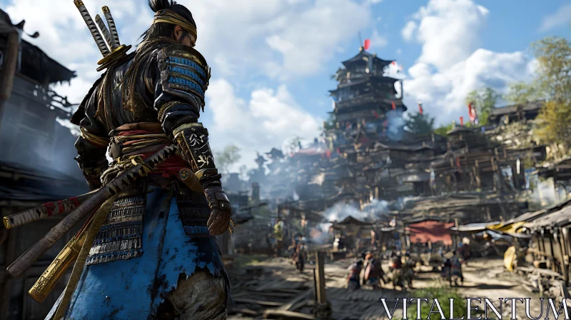 Samurai Overlooking the City AI Image