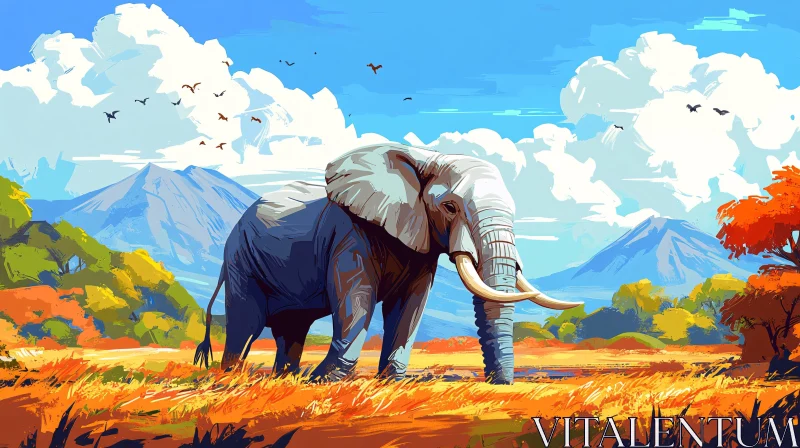 Serene Elephant amidst Nature AI Image