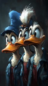 Three Expressive Cartoon Ducks