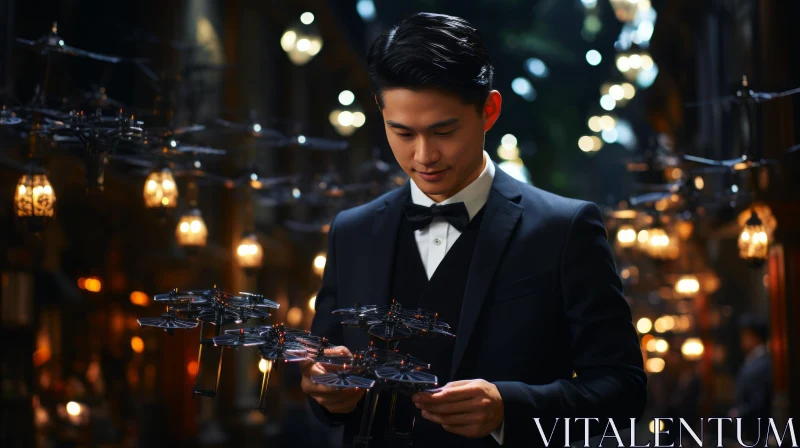 Captivating Image of a Young Man Operating a Drone at a Banquet AI Image
