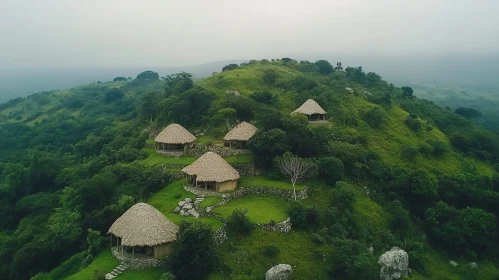 Traditional Huts on Green Hillside