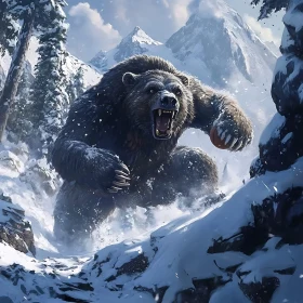 Ferocious Bear in Winter Wonderland