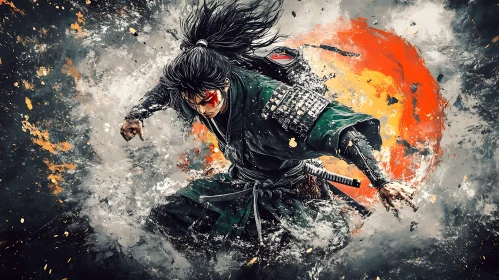 Samurai Warrior in Action Painting