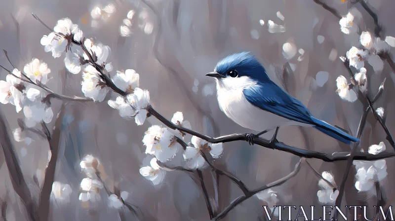 Peaceful Avian Moment Amidst Blossoms AI Image