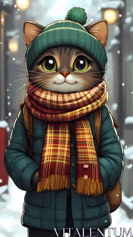 AI ART Cozy Cat in Scarf and Hat